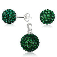 Cargar imagen en el visor de la galería, Glitzerschmuckset Emerald dunkel grün Kristall Glitzerkugel Anhänger Ohrstecker Zirkonia Silber - chic-net.de
