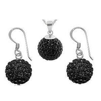 Load image into Gallery viewer, Glitzerschmuckset jet schwarz Kristall Glitzerkugel Anhänger Ohrringe Zirkonia 925 Silber Damen - chic-net.de
