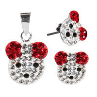 Cargar imagen en el visor de la galería, Glitzerschmuckset Maus rot weiß Kristall Zirkonia Anhänger Ohrstecker 925er Silber Damen Schmuck - chic-net.de
