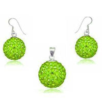 Cargar imagen en el visor de la galería, Glitzerschmuckset Peridot hell grün Kristall Glitzerkugel Anhänger Ohrringe Zirkonia 925 Silber - chic-net.de
