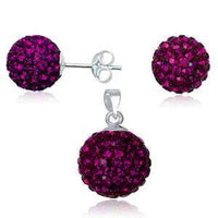 Cargar imagen en el visor de la galería, Glitzerschmuckset pink Kristall Glitzerkugel Anhänger Ohrstecker Zirkonia 925 Silber Damen Schmuck - chic-net.de
