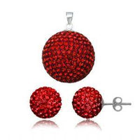 Cargar imagen en el visor de la galería, Glitzerschmuckset Rubin rot Kristall Glitzerkugel Anhänger Ohrstecker Zirkonia 925 Silber Damen - chic-net.de
