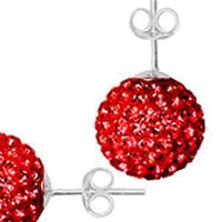 Cargar imagen en el visor de la galería, Glitzerschmuckset Rubin rot Kristall Glitzerkugel Anhänger Ohrstecker Zirkonia 925 Silber Damen - chic-net.de
