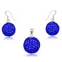 Cargar imagen en el visor de la galería, Glitzerschmuckset safir blau Kristall Glitzerkugel Anhänger Ohrringe Zirkonia 925er Silber Damen - chic-net.de

