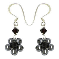 Cargar imagen en el visor de la galería, graublau dunkelrot Zuchtperlen Kristallperlen Ohrringe Blümchen 15 mm Perlen 925er Sterling Silber - chic-net.de
