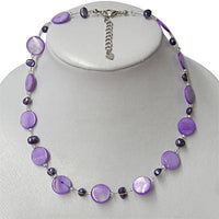 Load image into Gallery viewer, Halskette lila Perlmutt Muschel Perlen Scheiben 42-48cm - chic-net.de
