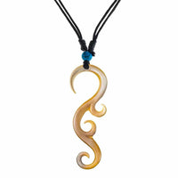 Cargar imagen en el visor de la galería, Halskette Perlmutt verstellbar Baumwolle Muschel Kette handgeschnitzt Türkis Stein Tomoe - chic-net.de
