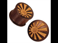 Load image into Gallery viewer, Holz dunkelbraun gemasert gold bemalt Lasergravur Strahlen Tunnel Tribal Expander - chic-net.de
