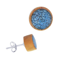 Load image into Gallery viewer, Holz Ohrstecker Edelstahl crushed Türkis rund 8 mm Scheibe Steininlay - chic-net.de

