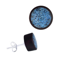 Load image into Gallery viewer, Holz Ohrstecker Edelstahl crushed Türkis rund 8 mm Scheibe Steininlay - chic-net.de
