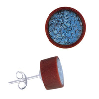 Load image into Gallery viewer, Holz Ohrstecker Edelstahl crushed Türkis rund 8 mm Scheibe Steininlay - chic-net.de
