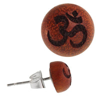 Cargar imagen en el visor de la galería, Holz Ohrstecker OM Sterlingsilber 925er rund 8 mm Lasergravur golden - chic-net.de
