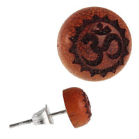 Load image into Gallery viewer, Holz Ohrstecker OM Zacken Sterlingsilber 925er rund 8 mm Lasergravur golden - chic-net.de
