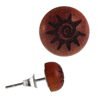 Cargar imagen en el visor de la galería, Holz Ohrstecker Sonnenspirale Sterlingsilber 925er rund 8 mm Lasergravur golden - chic-net.de
