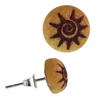 Cargar imagen en el visor de la galería, Holz Ohrstecker Sonnenspirale Sterlingsilber 925er rund 8 mm Lasergravur golden - chic-net.de
