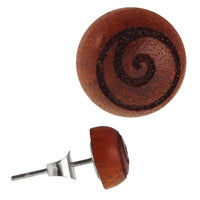 Cargar imagen en el visor de la galería, Holz Ohrstecker Spirale Kreis Sterlingsilber 925er rund 8 mm Lasergravur golden - chic-net.de
