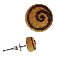 Cargar imagen en el visor de la galería, Holz Ohrstecker Spirale Kreis Sterlingsilber 925er rund 8 mm Lasergravur golden - chic-net.de
