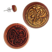 Load image into Gallery viewer, Holz Ohrstecker Triqueta Faden Sterlingsilber 925er Kreis 8 mm Lasergravur golden - chic-net.de
