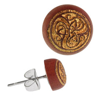 Load image into Gallery viewer, Holz Ohrstecker Triqueta Faden Sterlingsilber 925er Kreis 8 mm Lasergravur golden - chic-net.de
