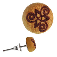 Load image into Gallery viewer, Holz Ohrstecker Triqueta Triskele Sterlingsilber 925er 8 mm Lasergravur golden - chic-net.de
