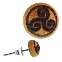 Load image into Gallery viewer, Holz Ohrstecker Triskele Sterlingsilber 925er Kreis 8 mm Lasergravur golden - chic-net.de
