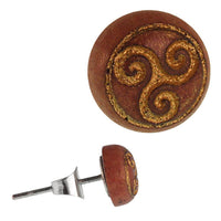 Load image into Gallery viewer, Holz Ohrstecker Triskele Sterlingsilber 925er Kreis 8 mm Lasergravur golden - chic-net.de
