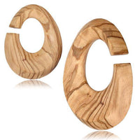 Cargar imagen en el visor de la galería, Holz Piercing Dehner Olivenholz hell Ei Kante Ohrgewicht 12mm - chic-net.de
