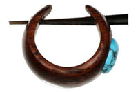 Cargar imagen en el visor de la galería, Holz Pin Creolen 14mm dunkelbraun Horn-Pin Ohrringe Türkis Inlay rund Handarbeit - chic-net.de
