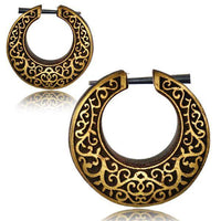 Cargar imagen en el visor de la galería, Holz Pin Creolen 30mm Ohrringe gold bemalt dunkel - chic-net.de
