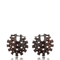 Cargar imagen en el visor de la galería, Holz Pin Creolen Narraholz Horn-Pin dunkelbraun gemasert handgefertigt groß - chic-net.de
