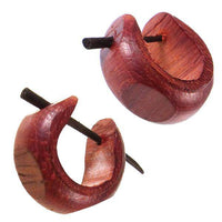 Cargar imagen en el visor de la galería, Holz Pin-Ohrringe 14 mm Ellipsen flach braun Creolen Pin handgeschnitzt - chic-net.de
