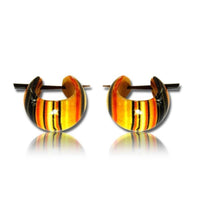 Cargar imagen en el visor de la galería, Holz Pin-Ohrringe gestreift braun schwarz Holz Creolen 10 mm unisex - chic-net.de
