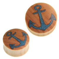 Load image into Gallery viewer, Holz Plug Anker crushed Türkis Stein Inlay blau hell Krokodilholz - chic-net.de
