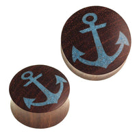 Cargar imagen en el visor de la galería, Holz Plug Anker crushed Türkis Stein Inlay blau Sonoholz dunkelbraun - chic-net.de
