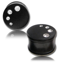 Load image into Gallery viewer, Holz Plug Arangholz schwarz Kristall Halbkreis handgeschnitzt Tribal Tunnel Expander - chic-net.de
