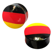 Cargar imagen en el visor de la galería, Holz Plug Deutschland Flagge Tunnel Unisex Ohrschmuck Teakholz Ohrstecker handbemalt Expander - chic-net.de
