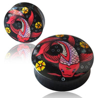 Cargar imagen en el visor de la galería, Holz Plug Fisch Koi Asia rot schwarz Tunnel Unisex Ohrschmuck Teakholz Ohrstecker Ohrringe - chic-net.de
