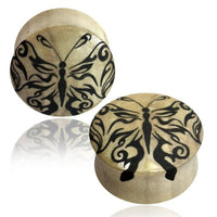 Cargar imagen en el visor de la galería, Holz Plug hell Schmetterling handbemalt schwarz Tunnel Organic Ohrschmuck Ohrstecker Ohrringe - chic-net.de
