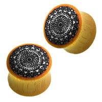 Cargar imagen en el visor de la galería, Holz Plug hell schwarz weiße Mandala Blume Resin Inlay Tribal Piercing - chic-net.de
