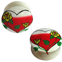 Cargar imagen en el visor de la galería, Holz Plug Herz Rose gelb rot weiß Tunnel Unisex Ohrschmuck Teakholz Ohrstecker Ohrringe Expander - chic-net.de
