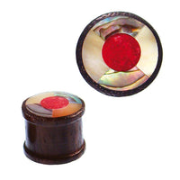 Load image into Gallery viewer, Holz Plug Inlay Kreis Koralle Perlmutt Paua Abalone Rand Tunnel Tribal Expander - chic-net.de
