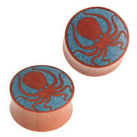 Cargar imagen en el visor de la galería, Holz Plug Oktopus crushed Türkis Stein Inlay blau Sawoholz - chic-net.de
