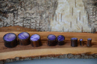 Load image into Gallery viewer, Holz Plug Sonoholz lila schillernd Resin Inlay double flared.

