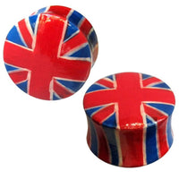 Load image into Gallery viewer, Holz Plug Union Jack Flagge rot blau weiß Tunnel Unisex Ohrschmuck Teakholz Ohrstecker Ohrringe - chic-net.de
