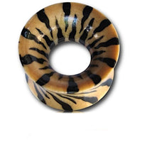 Load image into Gallery viewer, Holz Tunnel beige schwarz Muster Tiger Teakholz double flared - chic-net.de
