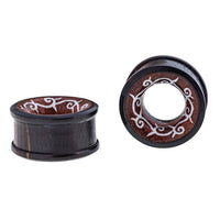 Load image into Gallery viewer, Holz Tunnel Bone Inlay Kranz Spiralen Tribal Plug handgeschnitzt Sonoholz Tamarindenholz Expander - chic-net.de
