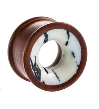 Cargar imagen en el visor de la galería, Holz Tunnel Howlith weiß braun marmoriert Rosenholz Tribal Plug handgeschnitzt Expander - chic-net.de
