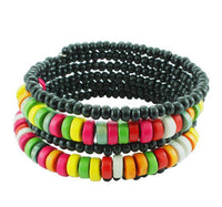 Load image into Gallery viewer, Holzarmreif schwarz bunt Armreif Holzarmband Armband Holz Spirale auf Draht Damen Holzperlen - chic-net.de
