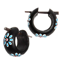 Cargar imagen en el visor de la galería, Holzcreolen dunkel Blumen blau rot Pin-Ohrringe Pin-Creolen Kokosholz Harz Damen Schmuck - chic-net.de
