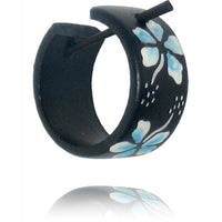 Cargar imagen en el visor de la galería, Holzcreolen Pin-Ohrringe Pin-Creolen Kokosholz Harz Damen Schmuck Blumen Hawaii Blau - chic-net.de
